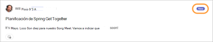Captura de pantalla que resalta el distintivo "nuevo" en una nueva publicación de la comunidad.