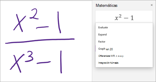 Lista de expresiones en el Asistente para matemáticas