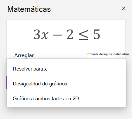 Una ecuación con una lista desplegable de formas de resolverla.