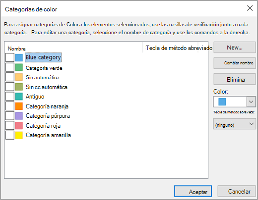 Cuadro Categorías de color
