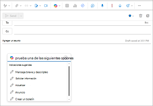 Muestra la página Nuevo correo de Outlook con una ventana de mensaje abierta donde normalmente empezaría a escribir el correo electrónico.