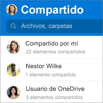 Vista Archivos compartidos en la aplicación de OneDrive para Android