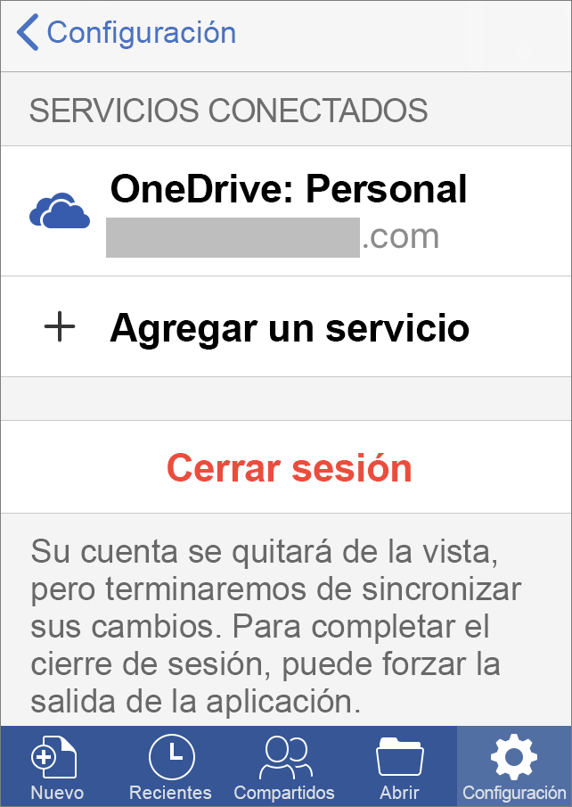 Muestra la opción Cerrar sesión de Office para iOS
