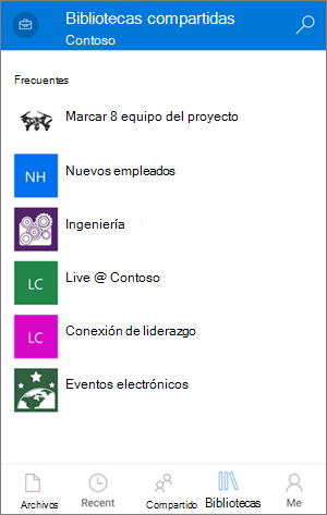 Acceso a bibliotecas a través de la aplicación móvil OneDrive para la Empresa