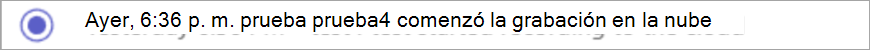 Captura de pantalla de una notificación de inicio de grabación.
