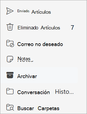 Seleccionar la carpeta Archivo de la lista de carpetas