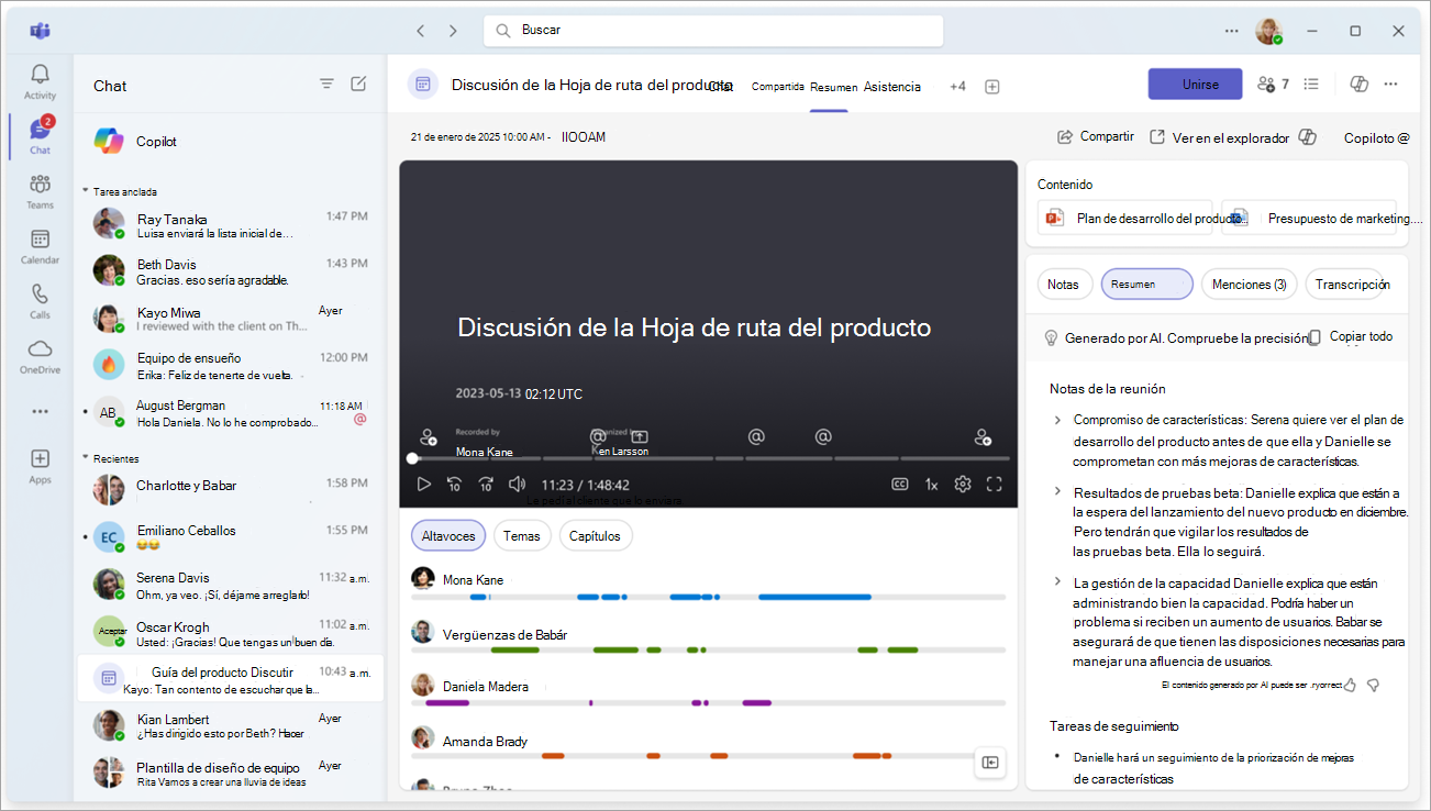 Vista de la pestaña Resumen en Teams