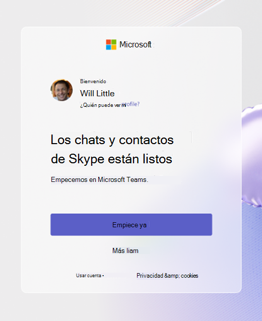 Pantalla de inicio de sesión con logotipos de Skype y Teams