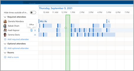 : Ver la ubicación del trabajo de otros usuarios en el Asistente para programación de Outlook