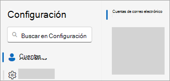 Captura de pantalla de Configuración que muestra cuentas > Email cuentas