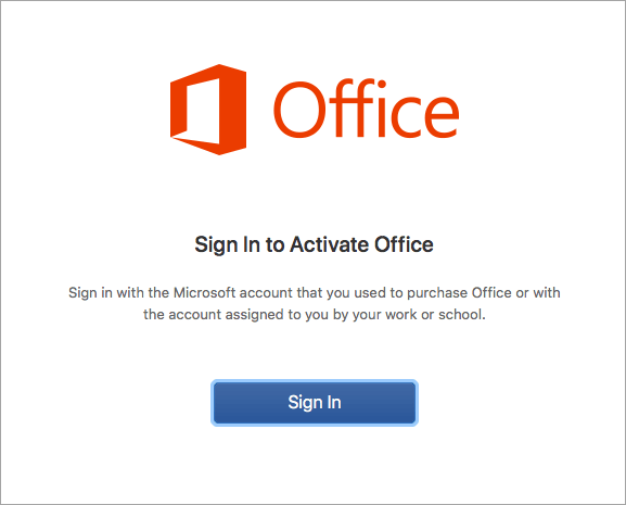 Seleccione Iniciar Sesión para activar Office para Mac