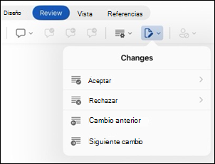 Word para iPad opciones de Revisar cambios