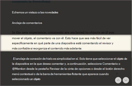 Foco de línea en Lector inmersivo