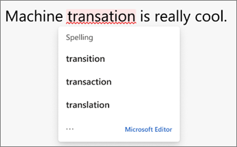 Haga clic en una palabra mal escrita para ver la ortografía correcta en el Editor.